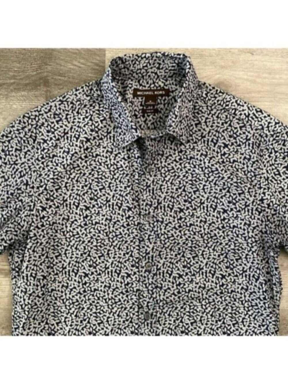Michael Kors Slim Fit Button Front Shirt Blue Gray Floral Print Golf Preppy Sz M